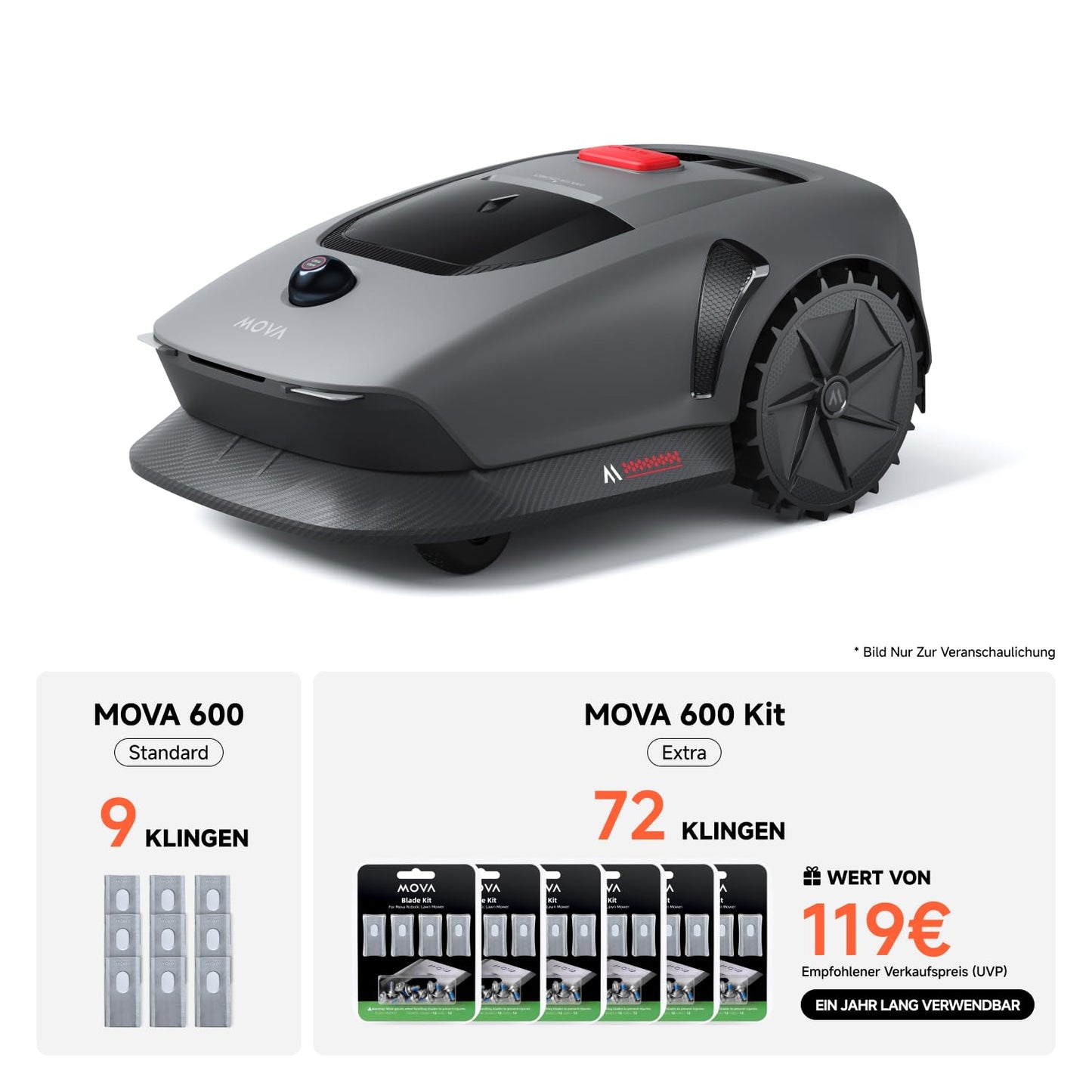 Mähroboter MOVA 600 Kit ohne Kabel 3D LiDAR präzise Kartierung bis 800m² inkl 81x Ersatzmesser Intelligente Hindernisvermeidung und App Steuerung