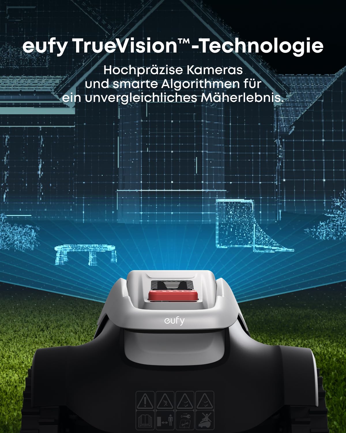 eufy E15 kabelloser Mähroboter ohne RTK Signalausfälle TrueVision Smart Navigation empfohlen bis 800m² Präzisionsrandschnitt App Steuerung Rasenroboter