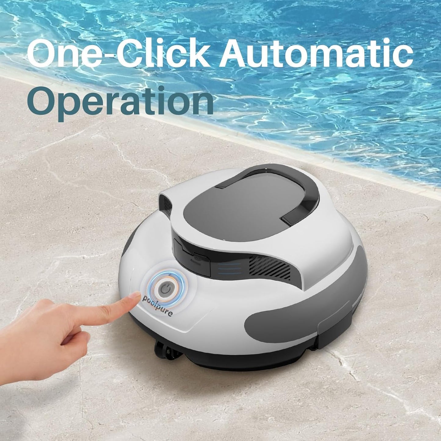 POOLPURE Poolroboter, 5000mah-Akku, 120min Leistungsstarke Reinigung, Kabelloser Poolsauger Akku, Automatisches Parken, LED-Anzeigen, IPX8 Wasserdicht, Ideal für Pools 90 m²