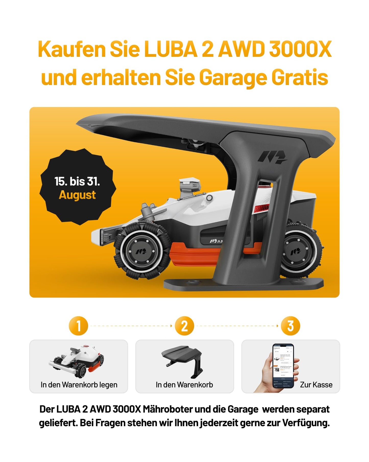 MAMMOTION LUBA 2 AWD 3000X Mähroboter ohne Begrenzungskabel mit NetRTK+Vision Auto-Kartierung 3000m² 4G Modul 80% Steigung
