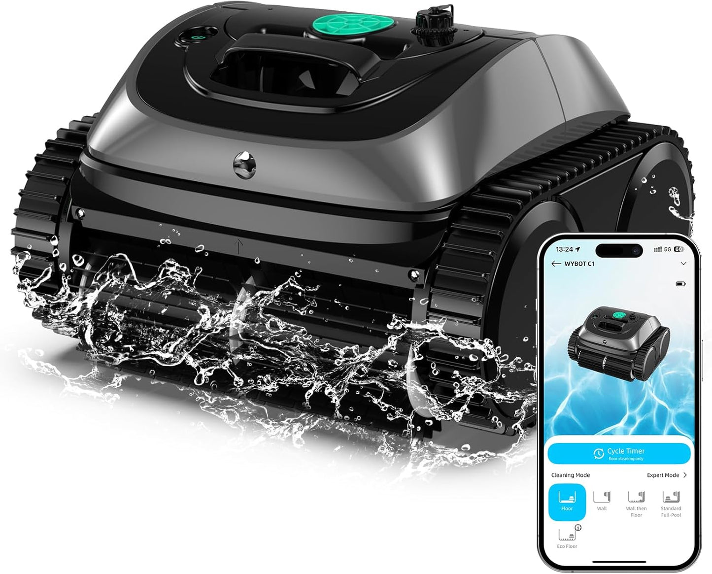 WYBOT C1 Poolroboter mit Akku, 150 Min. Kabellos Poolsauger Poolroboter Boden und Wand, Poolreiniger mit intelligenter Routenplanung, vollautomatische Boden-, Wasserlinien- & Wandreinigung, bis 150 ㎡