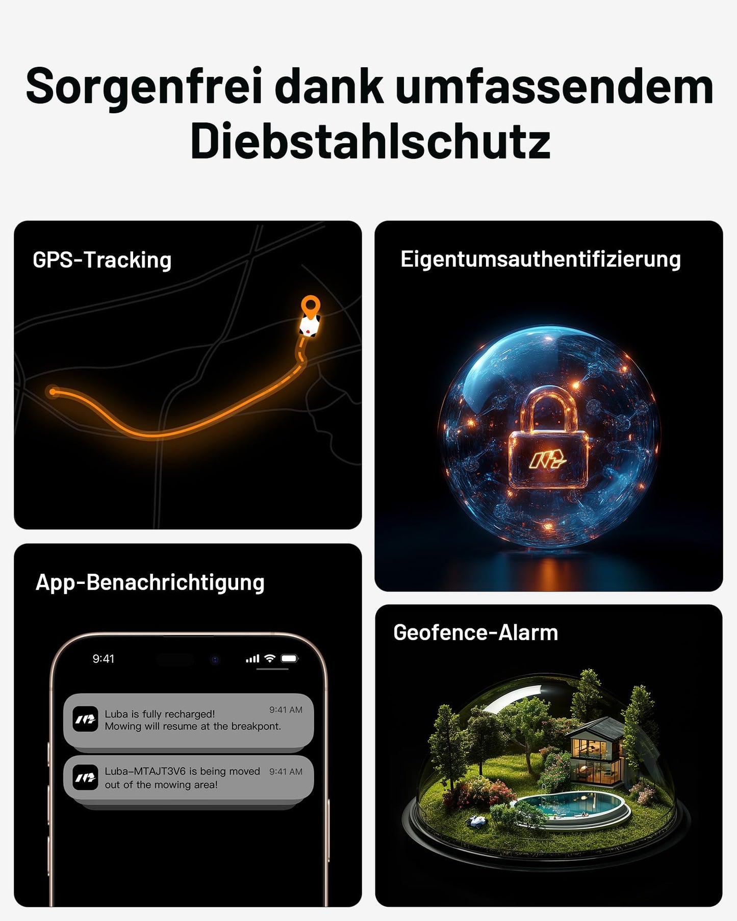 MAMMOTION LUBA 2 AWD 5000X Mähroboter ohne Begrenzungskabel NetRTK+Vision Auto-Kartierung 5000m² 6600m² mit 4G Modul für 80% Steigung