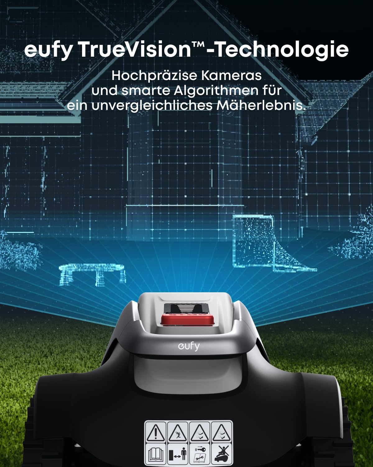 eufy E18 kabelloser Mähroboter ohne RTK mit TrueVision GNSS Auto Navigation für 1200m² Garten Präzisionsrandschnitt Hindernisvermeidung App Steuerung