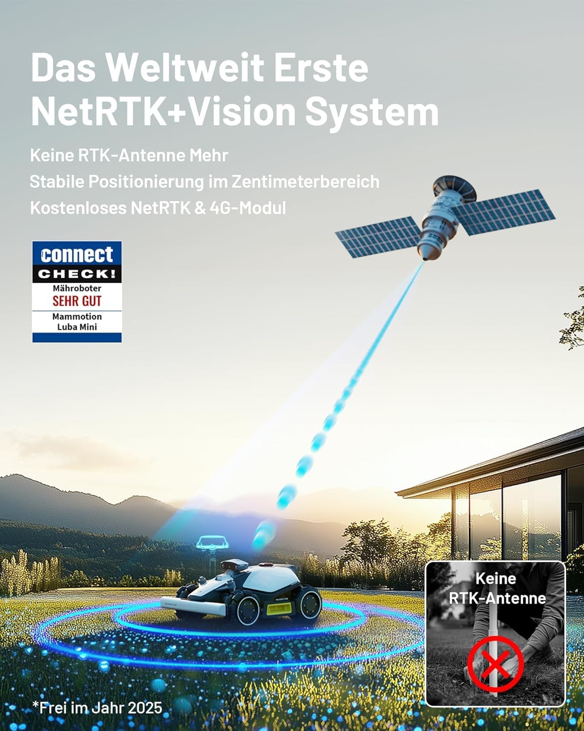 MAMMOTION LUBA mini AWD 1500 Mähroboter ohne Begrenzungskabel NetRTK+Vision Auto-Kartierung 1500m² max 1800m² mit 4G Modul für 80% Steigung