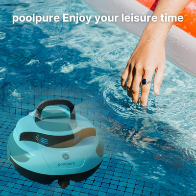 POOLPURE Poolsauger, 5000 mAh Akku, Double Motor, LED Indicators, self-Parking Function, IPX8 Waterproof, kabelloser Poolroboter für 90 m² versenkte Flache Pools
