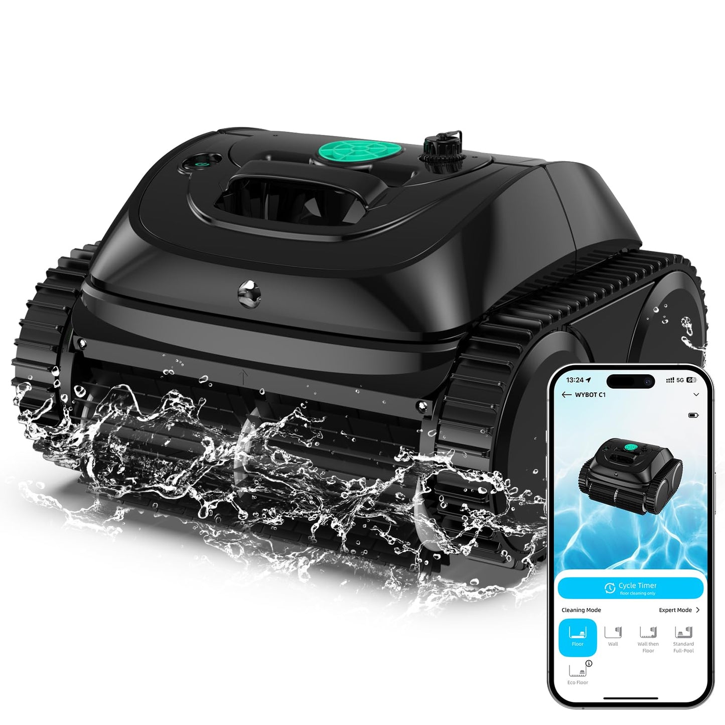 WYBOT C1 Poolroboter mit Akku, 150 Min. Kabellos Poolsauger Poolroboter Boden und Wand, Poolreiniger mit intelligenter Routenplanung, vollautomatische Boden-, Wasserlinien- & Wandreinigung, bis 150 ㎡