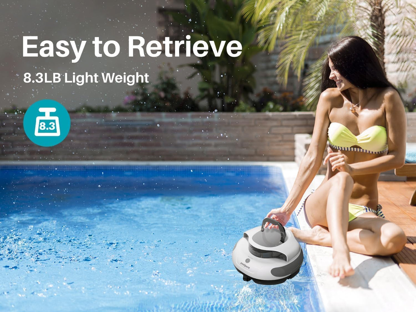 POOLPURE Poolroboter, 5000mah-Akku, 120min Leistungsstarke Reinigung, Kabelloser Poolsauger Akku, Automatisches Parken, LED-Anzeigen, IPX8 Wasserdicht, Ideal für Pools 90 m²