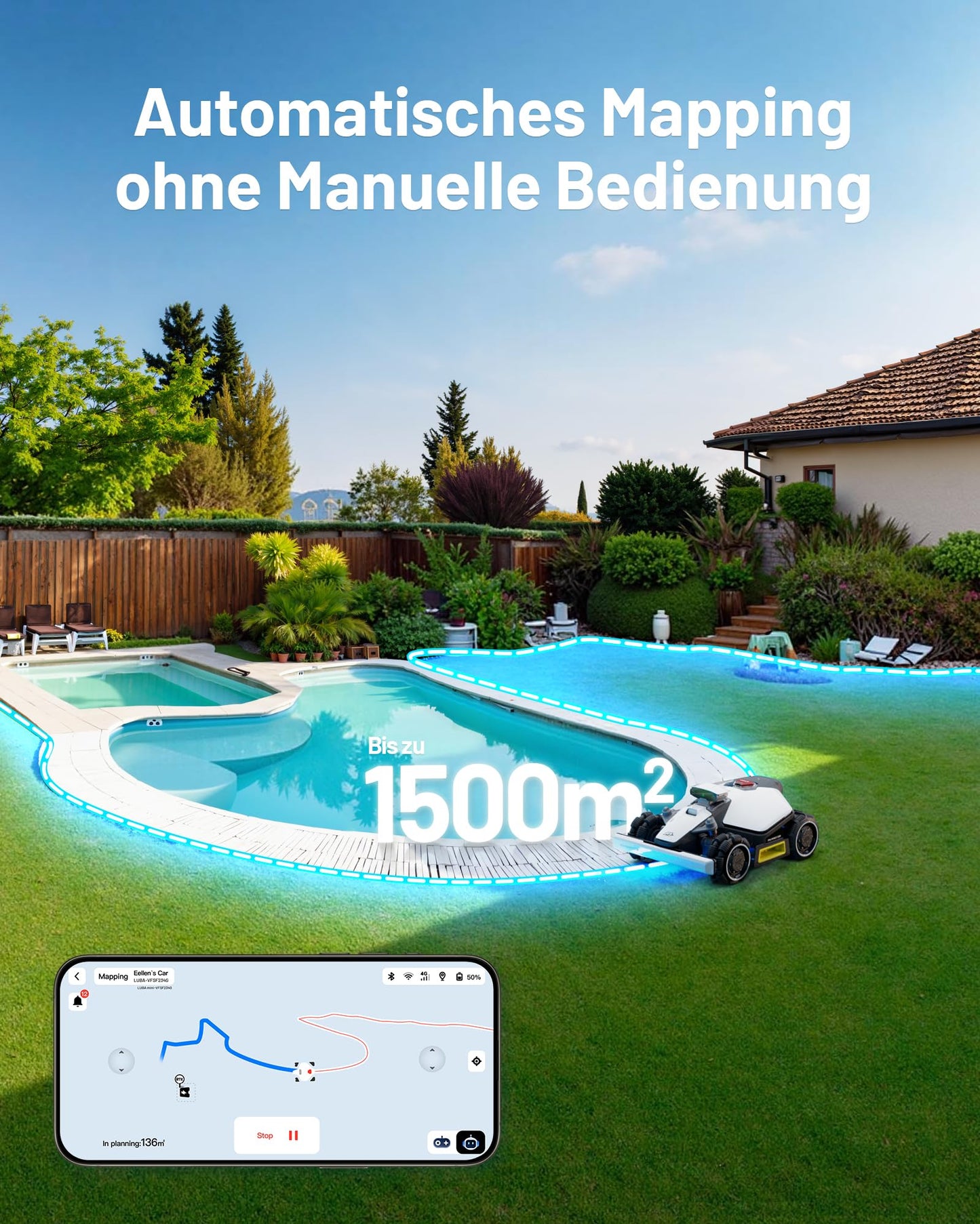 MAMMOTION LUBA mini AWD 1500 Mähroboter ohne Begrenzungskabel NetRTK+Vision Auto-Kartierung 1500m² max 1800m² mit 4G Modul für 80% Steigung