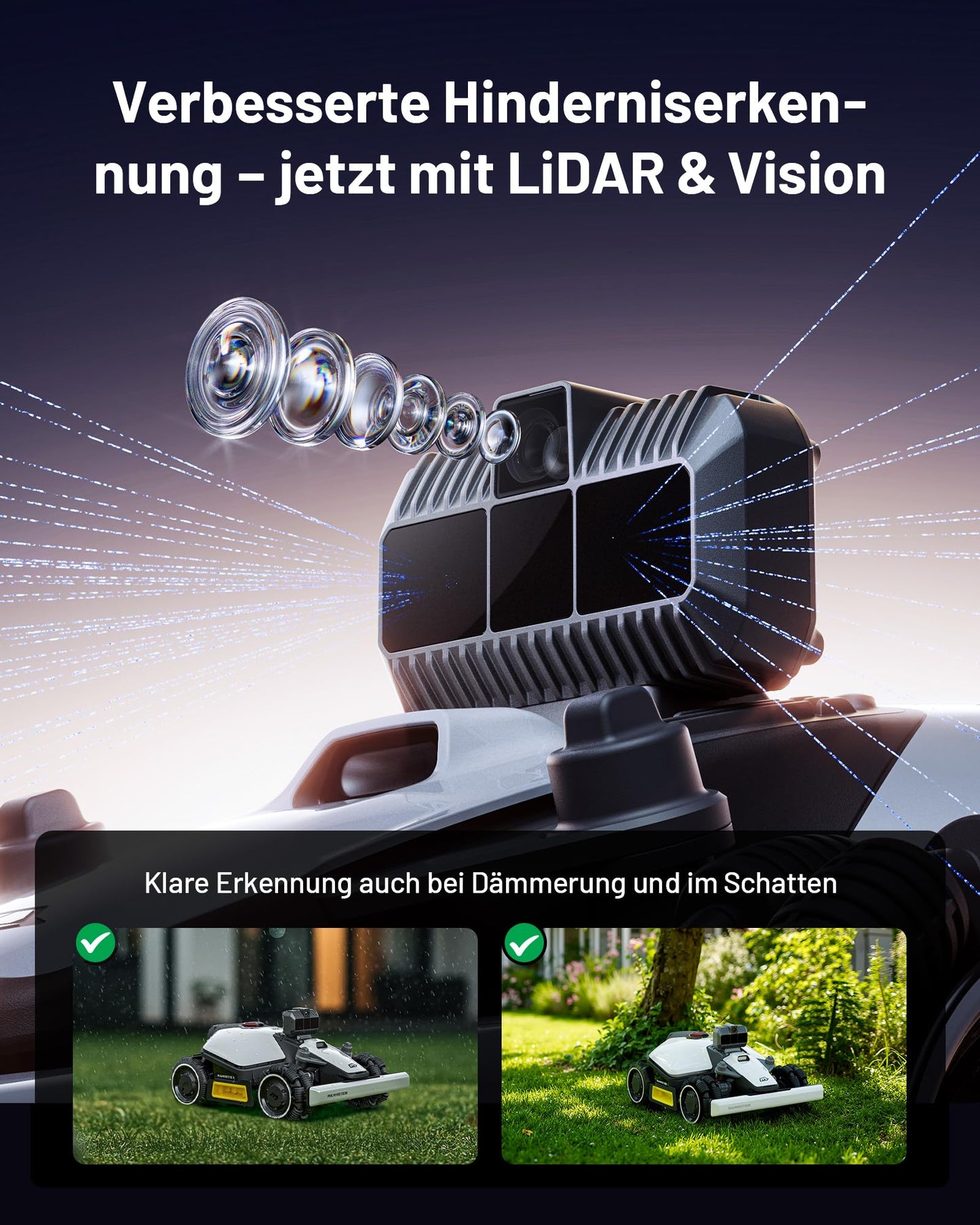 Mähroboter MAMMOTION LUBA mini AWD LiDAR ohne Kabel mit 3D LiDAR Vision Auto-Kartierung empfohlen 1500m² 4G Modul inklusive Steigung bis 80%