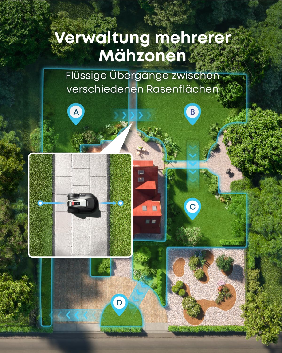 eufy E18 kabelloser Mähroboter ohne RTK mit TrueVision GNSS Auto Navigation für 1200m² Garten Präzisionsrandschnitt Hindernisvermeidung App Steuerung
