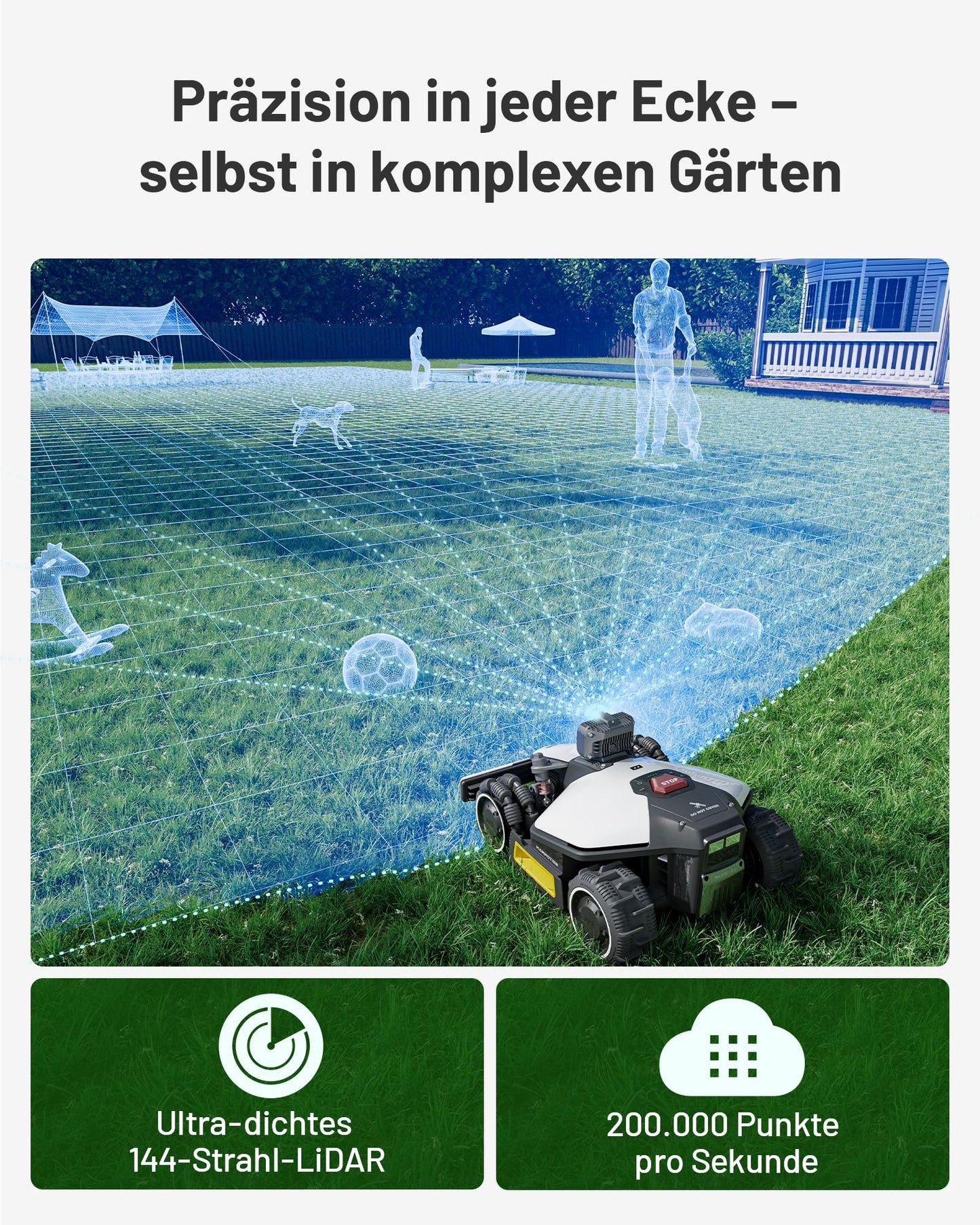 Mähroboter MAMMOTION LUBA mini AWD LiDAR ohne Kabel mit 3D LiDAR Vision Auto-Kartierung empfohlen 1500m² 4G Modul inklusive Steigung bis 80%