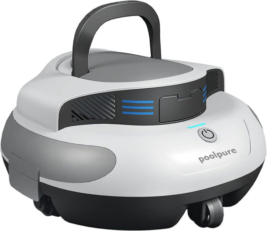 POOLPURE Poolsauger, 5000 mAh Akku, Double Motor, LED Indicators, self-Parking Function, IPX8 Waterproof, kabelloser Poolroboter für 90 m² versenkte Flache Pools