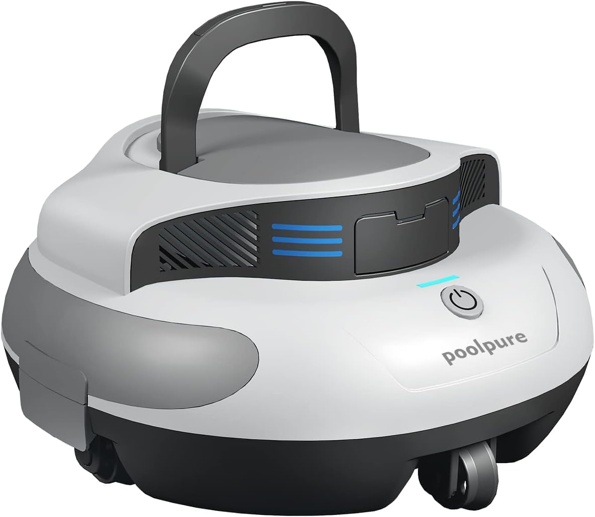 POOLPURE Poolsauger, 5000 mAh Akku, Double Motor, LED Indicators, self-Parking Function, IPX8 Waterproof, kabelloser Poolroboter für 90 m² versenkte Flache Pools