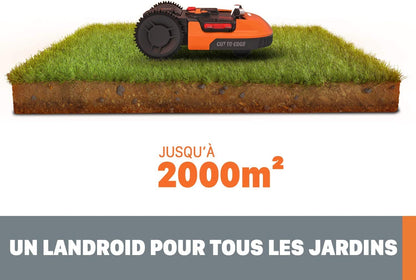 WORX WR155E Landroid L Mähroboter Akku selbstfahrend bis 2000m² Rasenroboter für große Gärten mit sauberem Rasenschnitt schnell und effizient Orange