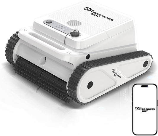 EVERCROSS BOT U8 Poolroboter Boden und Wand, Kabelloser Poolsauger Akku mit Wasserlinienreinigung, 120 Min Batterielaufzeit, Intelligenter Navigation, Selbsteinparkfunktion, 200㎡ (weiß-APP)