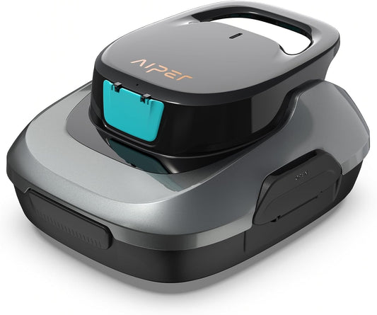 AIPER Poolroboter, Kabelloser Poolsauger Akku, 90 Minuten Reinigungszeit, Automatische Reinigung mit Selbsteinparkfunktion, Kompakter und Leichter Poolreiniger Ideal für Pools mit Flachem Boden