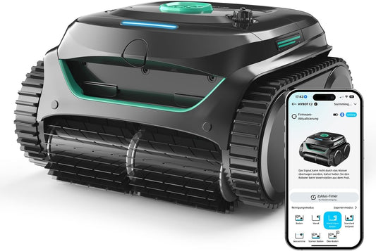 WYBOT C2 Poolroboter Akku Boden und Wand für Einbaupools bis 150㎡, Doppelfiltration, 3-Fach Motor, Starke Saugkraft, Wandkletter & Wasserlinie, 180 Min, App(Schwarz-Grün Grün)
