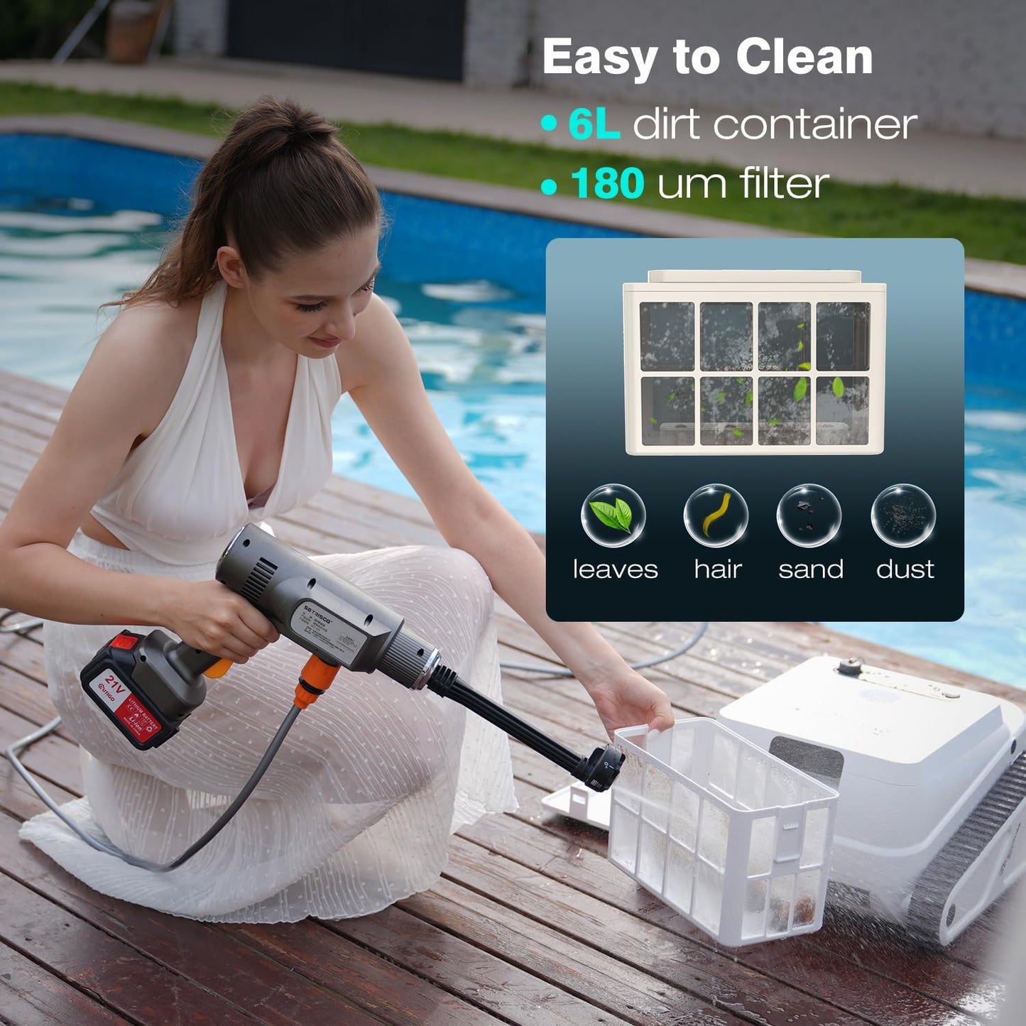 EVERCROSS BOT U8 Poolroboter Boden und Wand, Kabelloser Poolsauger Akku mit Wasserlinienreinigung, 120 Min Batterielaufzeit, Intelligenter Navigation, Selbsteinparkfunktion, 200㎡ (weiß-APP)