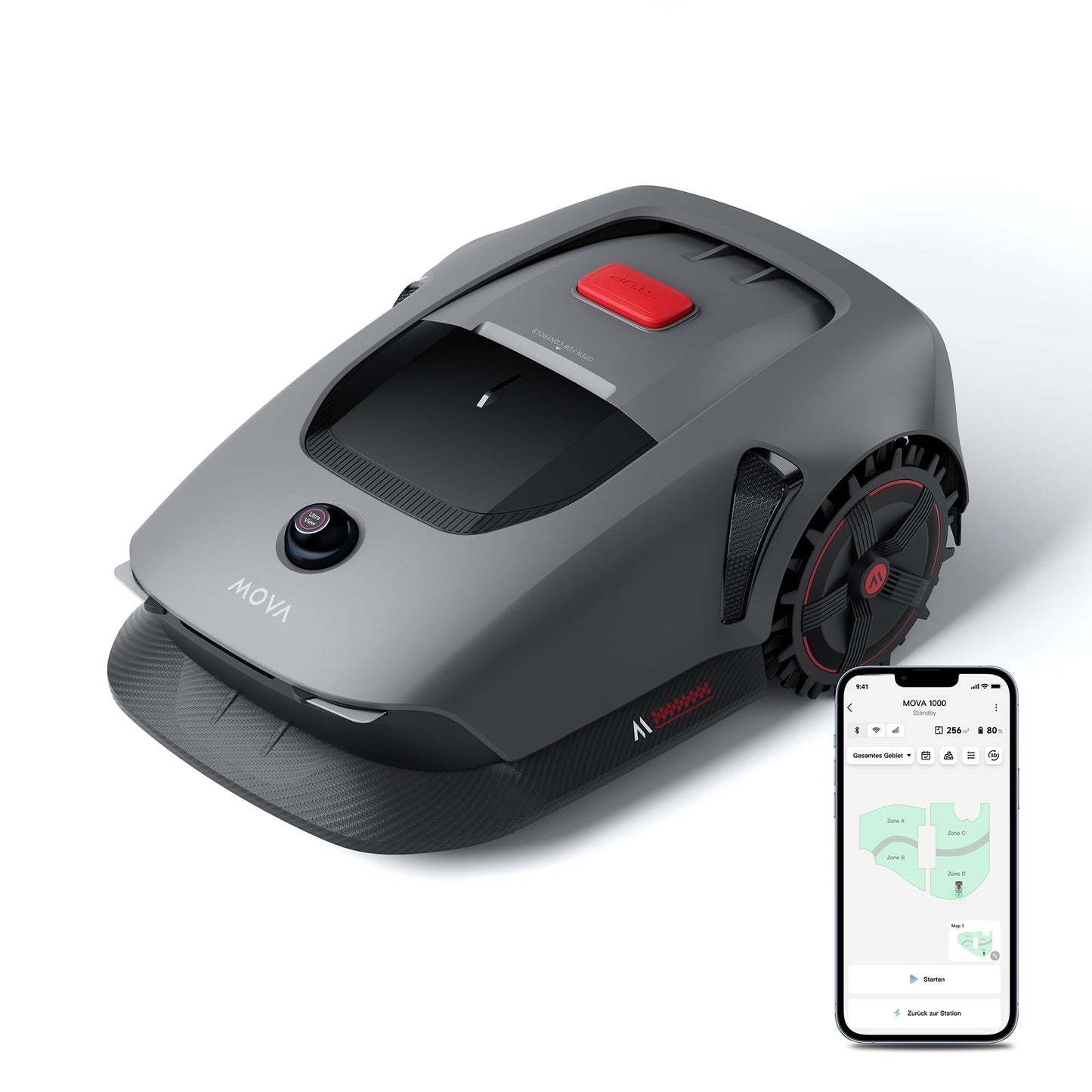 Kabelloser Mähroboter MOVA 1000 mit 3D LiDAR Auto-Kartierung bis 1000m² Smarte Hindernisvermeidung Verbesserte Geländeräder U-förmiges Schneidsystem