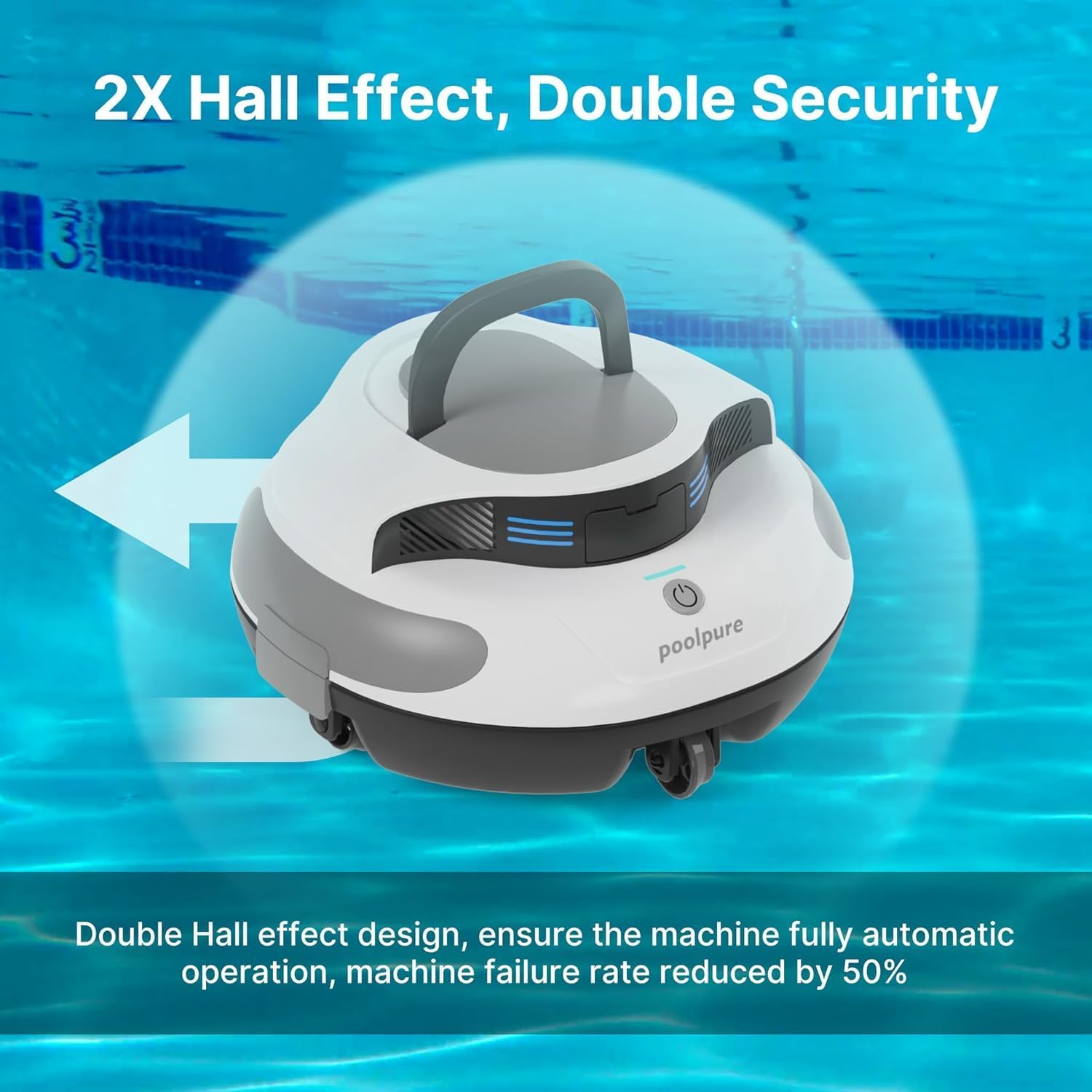 POOLPURE Poolsauger, 5000 mAh Akku, Double Motor, LED Indicators, self-Parking Function, IPX8 Waterproof, kabelloser Poolroboter für 90 m² versenkte Flache Pools