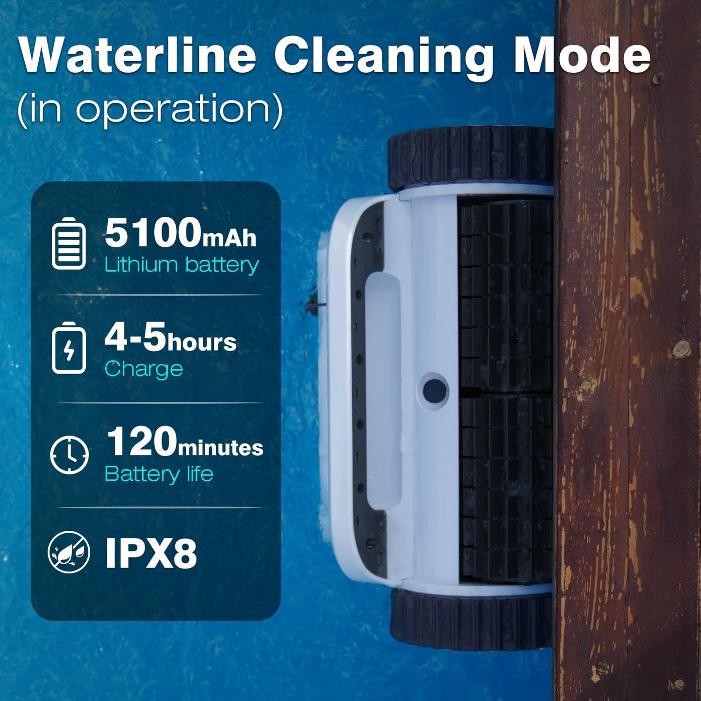 EVERCROSS BOT U8 Poolroboter Boden und Wand, Kabelloser Poolsauger Akku mit Wasserlinienreinigung, 120 Min Batterielaufzeit, Intelligenter Navigation, Selbsteinparkfunktion, 200㎡ (weiß-APP)