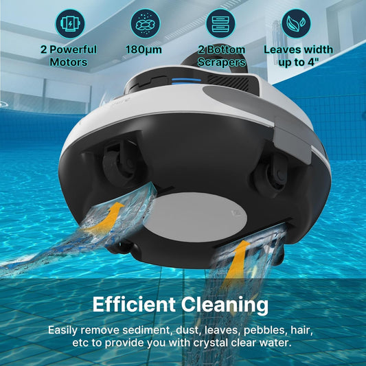 POOLPURE Poolsauger, 5000 mAh Akku, Double Motor, LED Indicators, self-Parking Function, IPX8 Waterproof, kabelloser Poolroboter für 90 m² versenkte Flache Pools