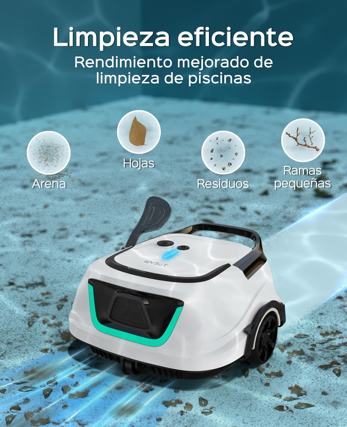 WYBOT (2025 Upgrade) A1 Poolroboter, Laufzeit bis zu 120 Minuten, Pool Roboter Kabellos mit Doppelfilter und Poolroboter Akku, Poolroboter für Aufstellpool bis zu 100㎡(Perlweiß Grün)