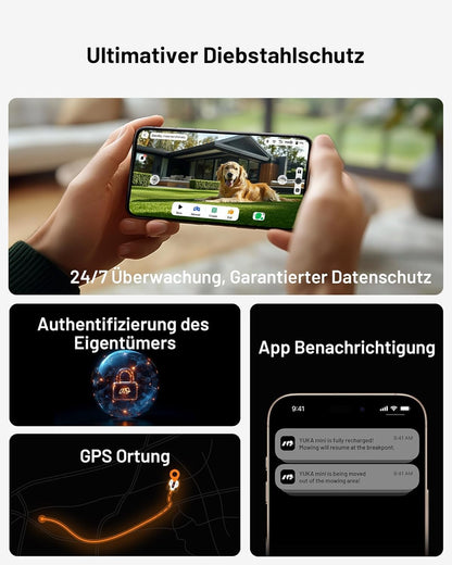 YUKA Mini 700 MAMMOTION Mähroboter ohne Begrenzungskabel NetRTK+Vision Auto-Kartierung empfohlen 700m² inkl Trennscheibe kabellos und effizient