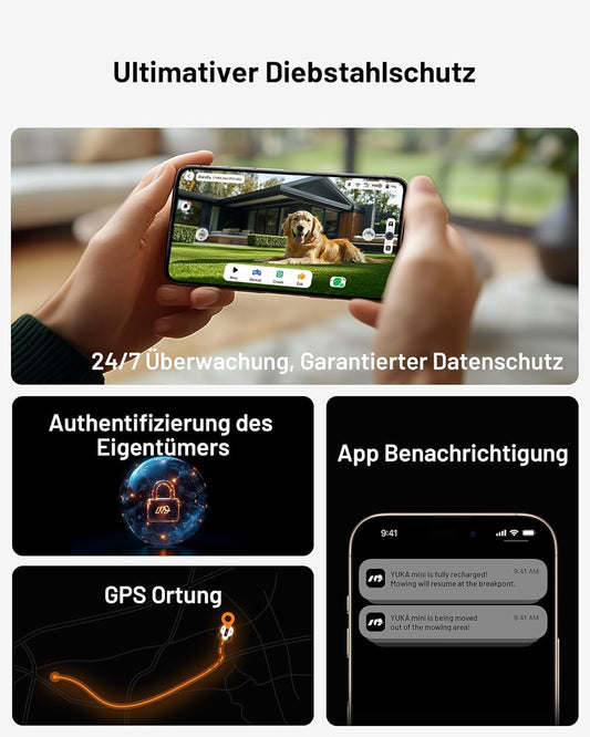 YUKA Mini 700 MAMMOTION Mähroboter ohne Begrenzungskabel NetRTK+Vision Auto-Kartierung empfohlen 700m² inkl Trennscheibe kabellos und effizient