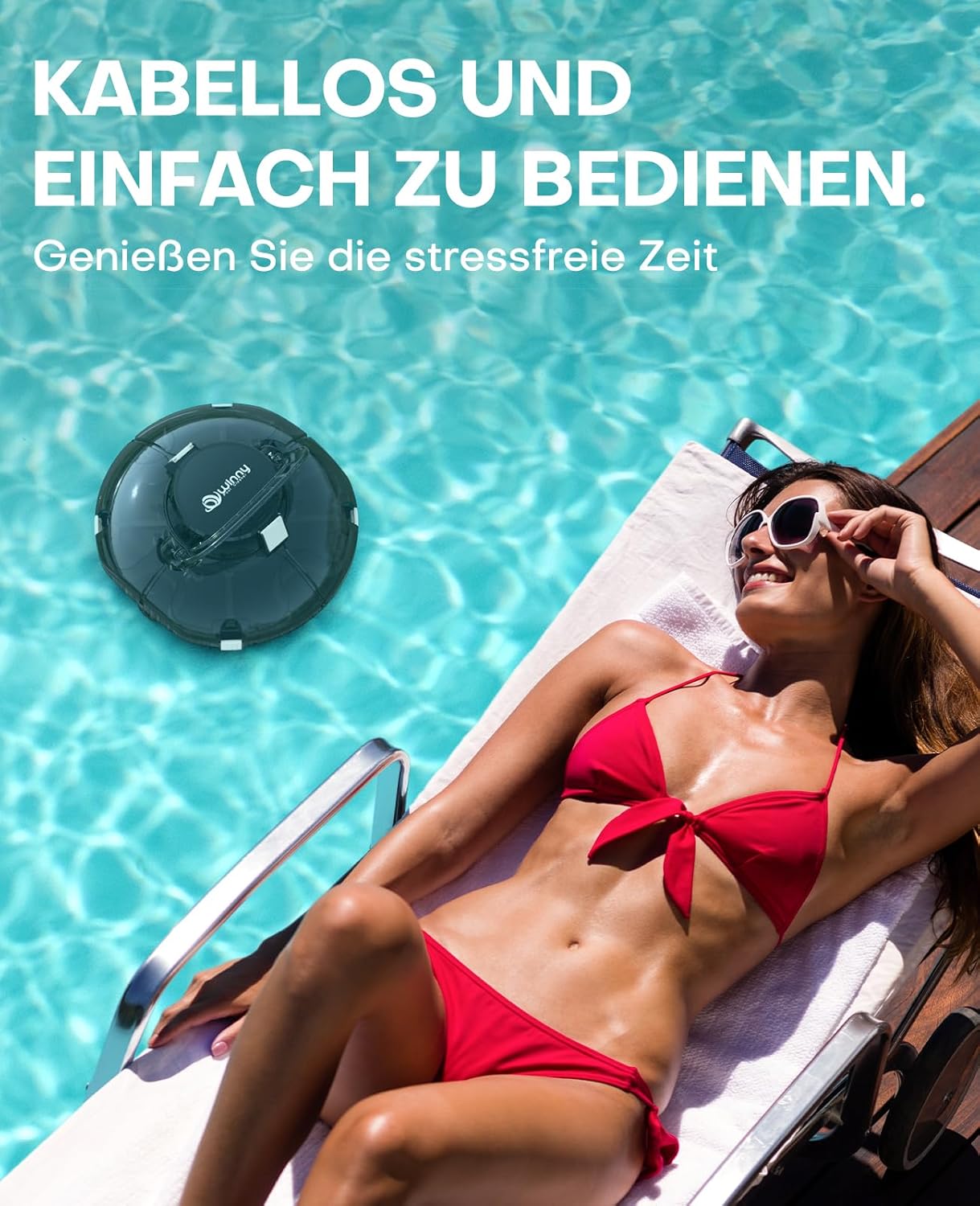 WINNY POOL CLEANER Winny 200 Poolroboter, Poolsauger kabellos mit Akku, 75 Min. Laufzeit, für Aufstellpools bis 60 m², Doppelfiltration, Automatisches Parken, Kompakt Leicht (Transparent Schwarz-Weiß)