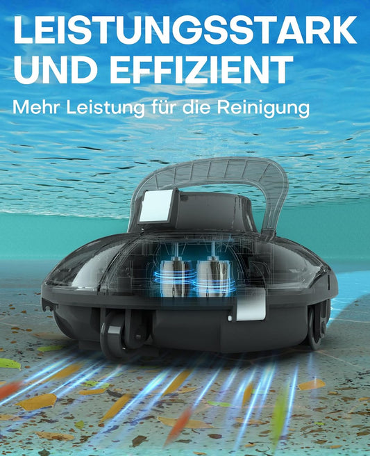 WINNY POOL CLEANER Winny 200 Poolroboter, Poolsauger kabellos mit Akku, 75 Min. Laufzeit, für Aufstellpools bis 60 m², Doppelfiltration, Automatisches Parken, Kompakt Leicht (Transparent Schwarz-Weiß)