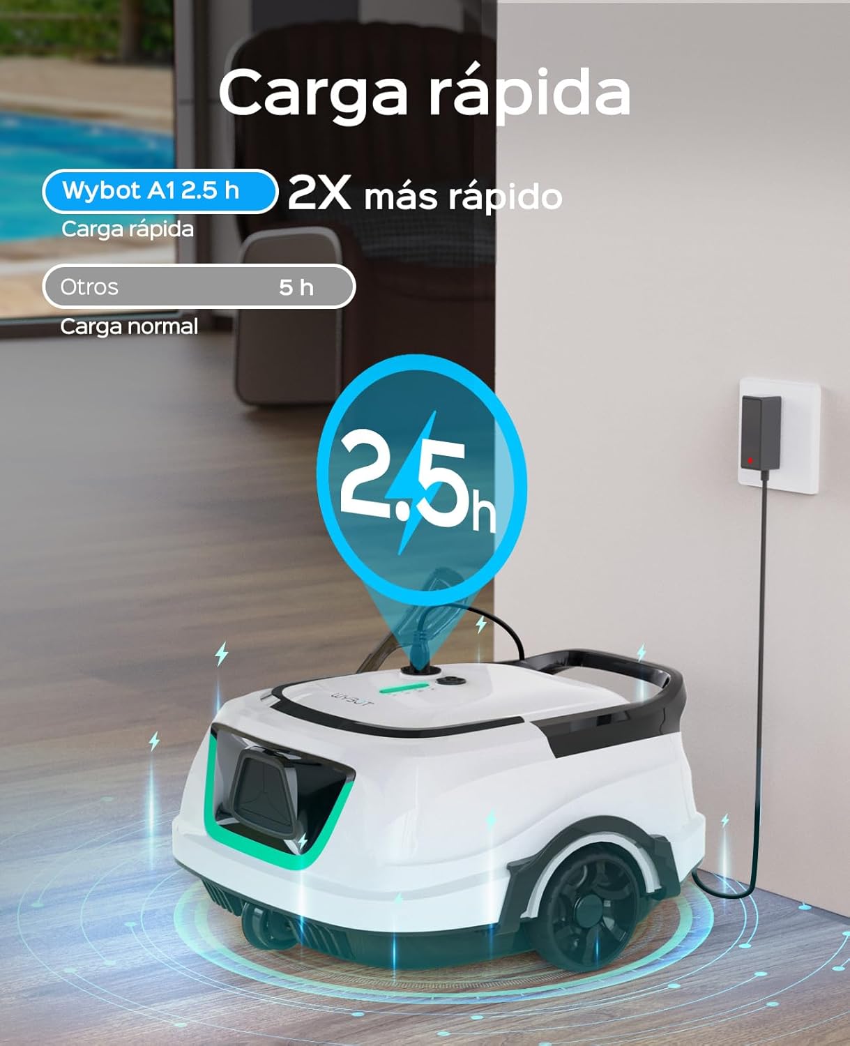 WYBOT (2025 Upgrade) A1 Poolroboter, Laufzeit bis zu 120 Minuten, Pool Roboter Kabellos mit Doppelfilter und Poolroboter Akku, Poolroboter für Aufstellpool bis zu 100㎡(Perlweiß Grün)