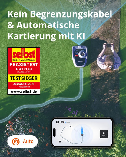 Mähroboter Navimow i105E kabellos RTK Vision Auto-Kartierung empfohlen 500m² max 600m² Testsieger Rasenmäher Roboter mit KI Technologie und Igelschutz