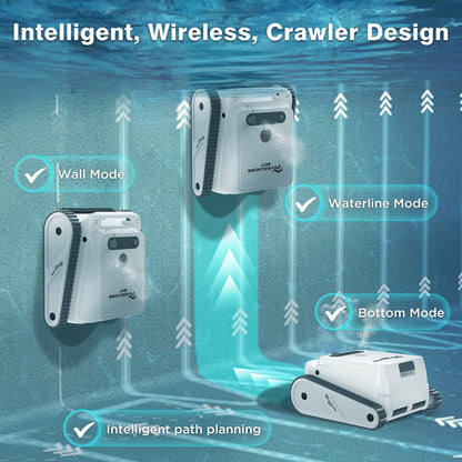EVERCROSS BOT U8 Poolroboter Boden und Wand, Kabelloser Poolsauger Akku mit Wasserlinienreinigung, 120 Min Batterielaufzeit, Intelligenter Navigation, Selbsteinparkfunktion, 200㎡ (weiß-APP)