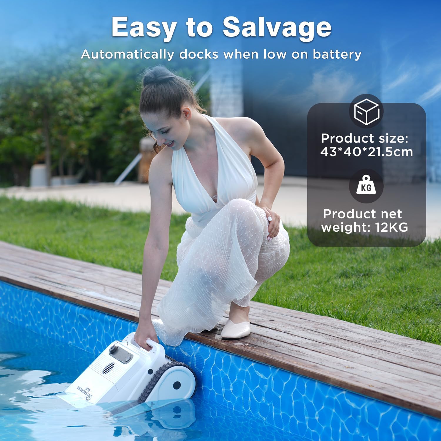 EVERCROSS BOT U8 Poolroboter Boden und Wand, Kabelloser Poolsauger Akku mit Wasserlinienreinigung, 120 Min Batterielaufzeit, Intelligenter Navigation, Selbsteinparkfunktion, 200㎡ (weiß-APP)