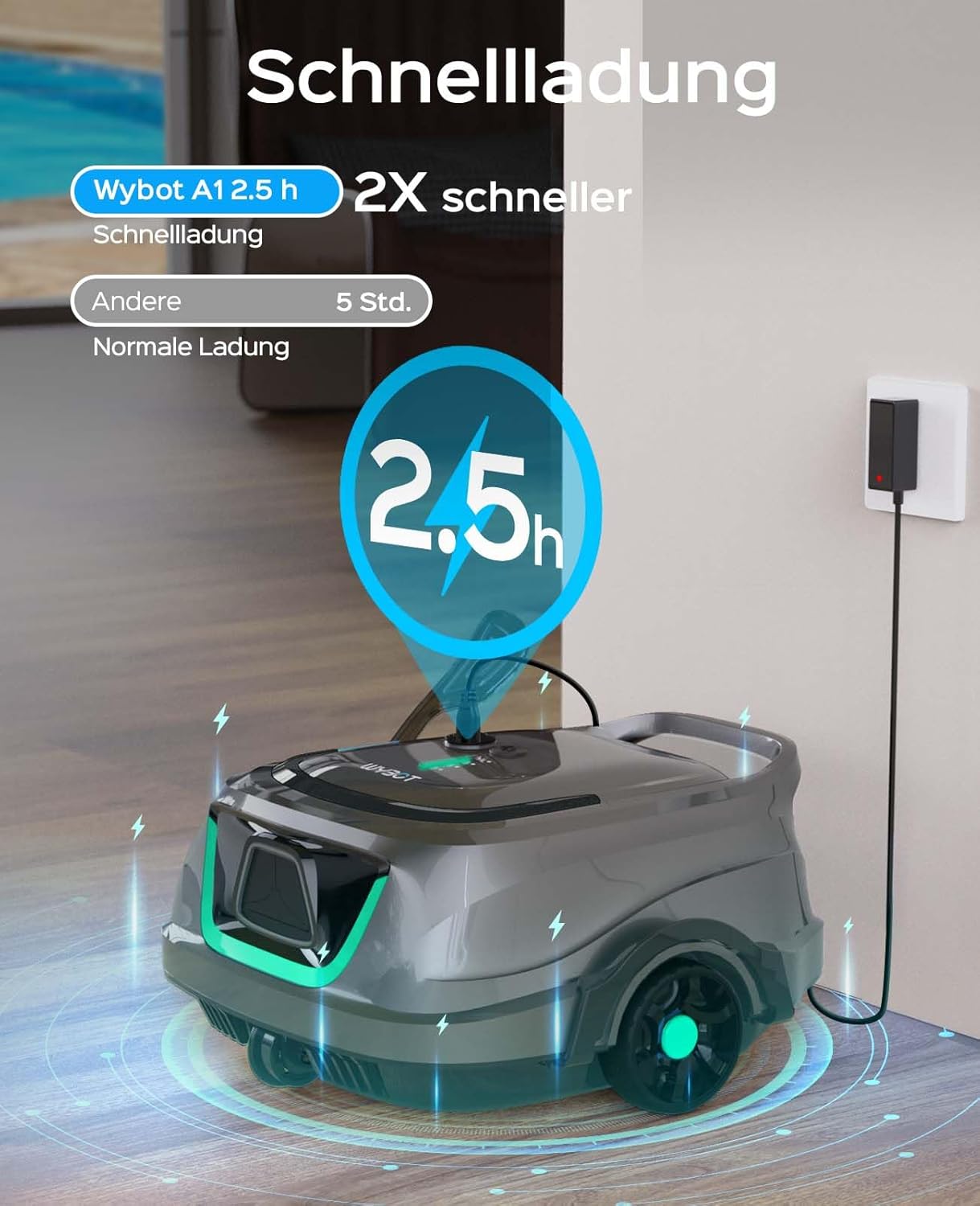 WYBOT (2025 Upgrade) A1 Poolroboter, Laufzeit bis zu 120 Minuten, Pool Roboter Kabellos mit Doppelfilter und Poolroboter Akku, Poolroboter für Aufstellpool bis zu 100㎡(Hellgrau Grün)