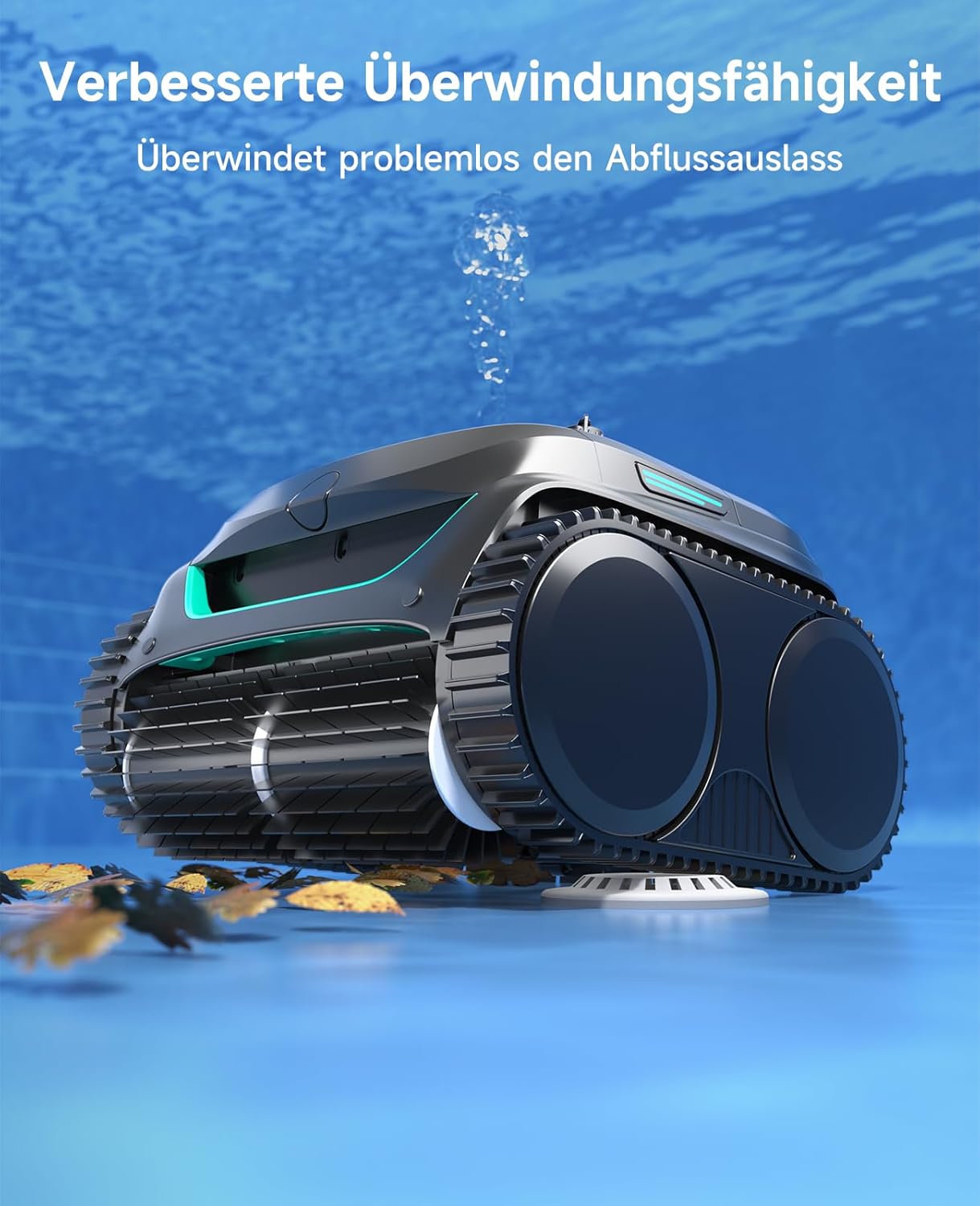WYBOT C2 Poolroboter Akku Boden und Wand für Einbaupools bis 150㎡, Doppelfiltration, 3-Fach Motor, Starke Saugkraft, Wandkletter & Wasserlinie, 180 Min, App(Schwarz-Grün Grün)