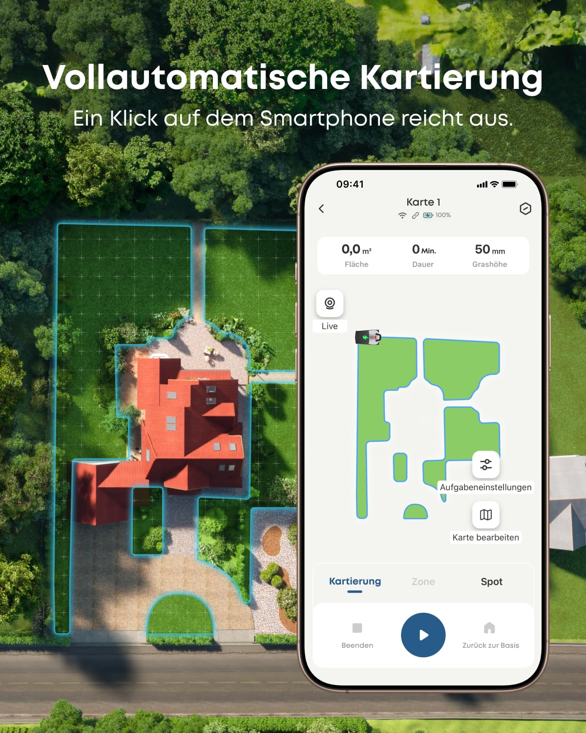 eufy E15 kabelloser Mähroboter ohne RTK Signalausfälle TrueVision Smart Navigation empfohlen bis 800m² Präzisionsrandschnitt App Steuerung Rasenroboter
