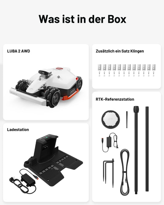 MAMMOTION LUBA 2 AWD 5000X Mähroboter ohne Begrenzungskabel NetRTK+Vision Auto-Kartierung 5000m² 6600m² mit 4G Modul für 80% Steigung