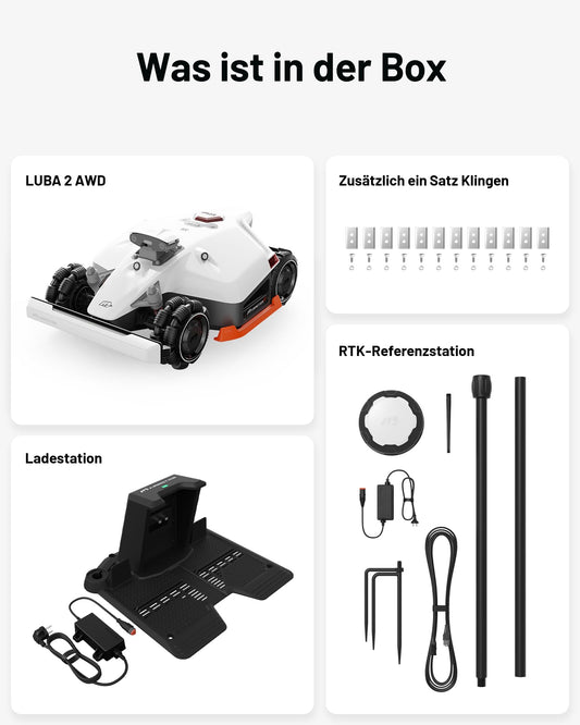 MAMMOTION LUBA 2 AWD 5000X Mähroboter ohne Begrenzungskabel NetRTK+Vision Auto-Kartierung 5000m² mit 4G Modul für Steigungen bis 80%