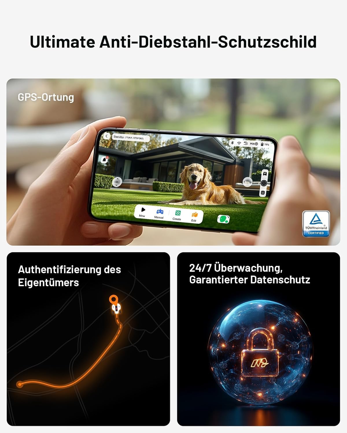 Mähroboter MAMMOTION YUKA 2000 ohne Kabel NetRTK Vision Auto-Kartierung empfohlen für 2000m² max 2800m² intelligenter Rasenmäher Roboter mit 4G Modul