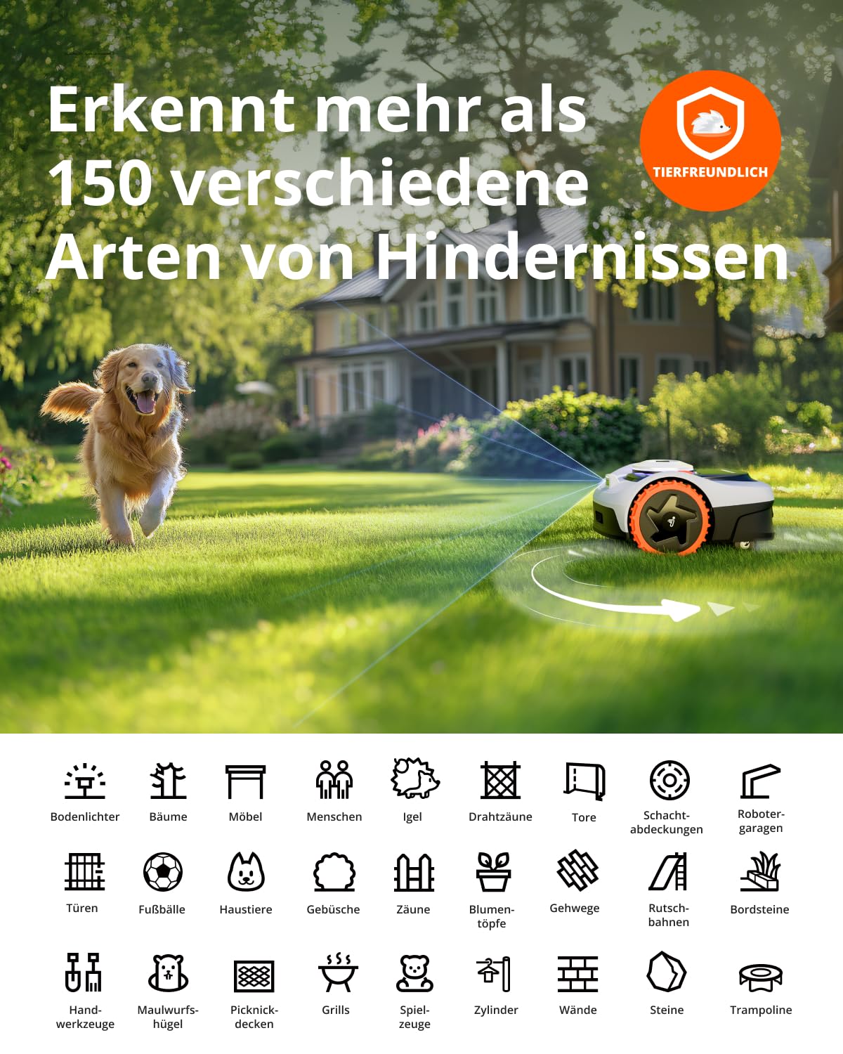 Mähroboter Navimow i105E kabellos RTK Vision Auto-Kartierung empfohlen 500m² max 600m² Testsieger Rasenmäher Roboter mit KI Technologie und Igelschutz