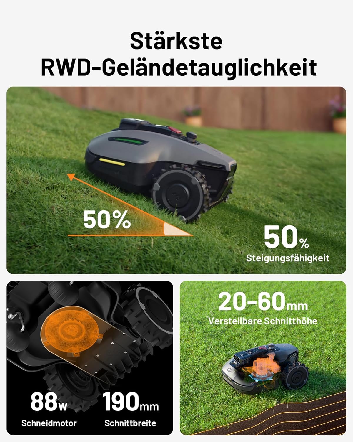 YUKA Mini 700 MAMMOTION Mähroboter ohne Begrenzungskabel NetRTK+Vision Auto-Kartierung empfohlen 700m² inkl Trennscheibe kabellos und effizient