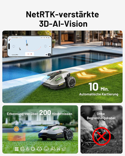 YUKA Mini 700 MAMMOTION Mähroboter ohne Begrenzungskabel NetRTK+Vision Auto-Kartierung empfohlen 700m² inkl Trennscheibe kabellos und effizient