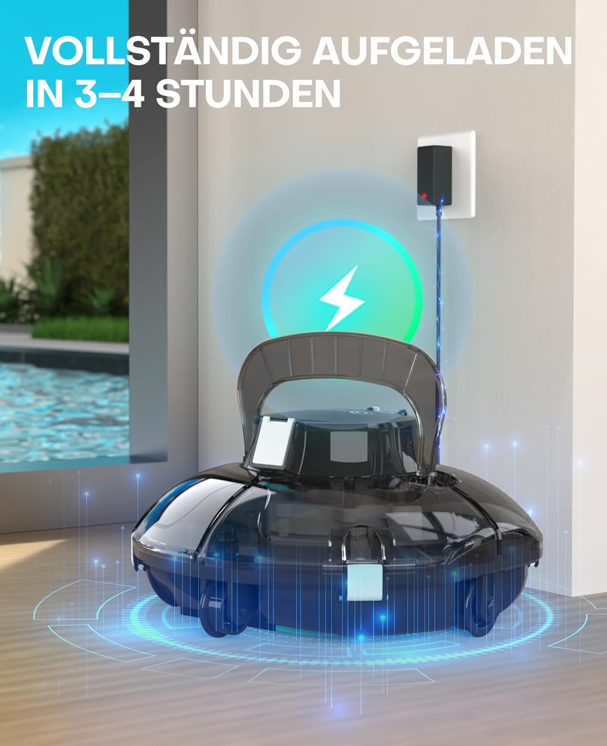 WINNY POOL CLEANER Winny 200 Poolroboter, Poolsauger kabellos mit Akku, 75 Min. Laufzeit, für Aufstellpools bis 60 m², Doppelfiltration, Automatisches Parken, Kompakt Leicht (Transparent Schwarz-Weiß)