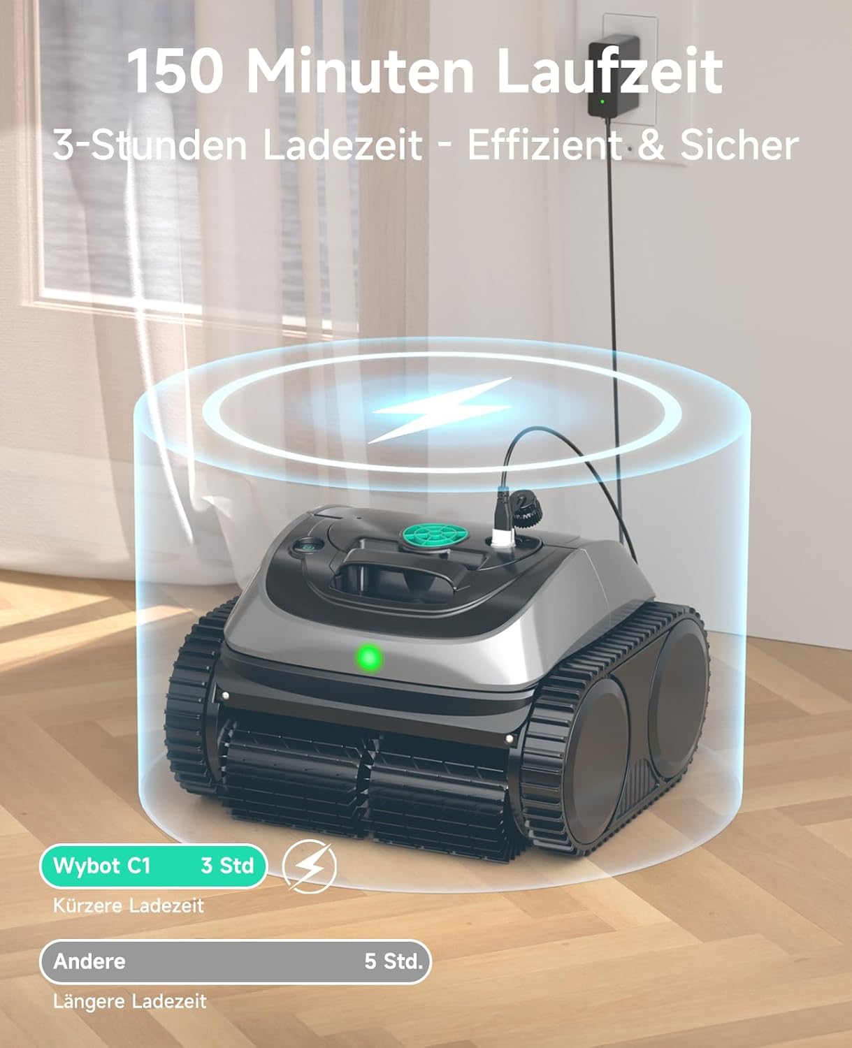 WYBOT C1 Poolroboter mit Akku, 150 Min. Kabellos Poolsauger Poolroboter Boden und Wand, Poolreiniger mit intelligenter Routenplanung, vollautomatische Boden-, Wasserlinien- & Wandreinigung, bis 150 ㎡