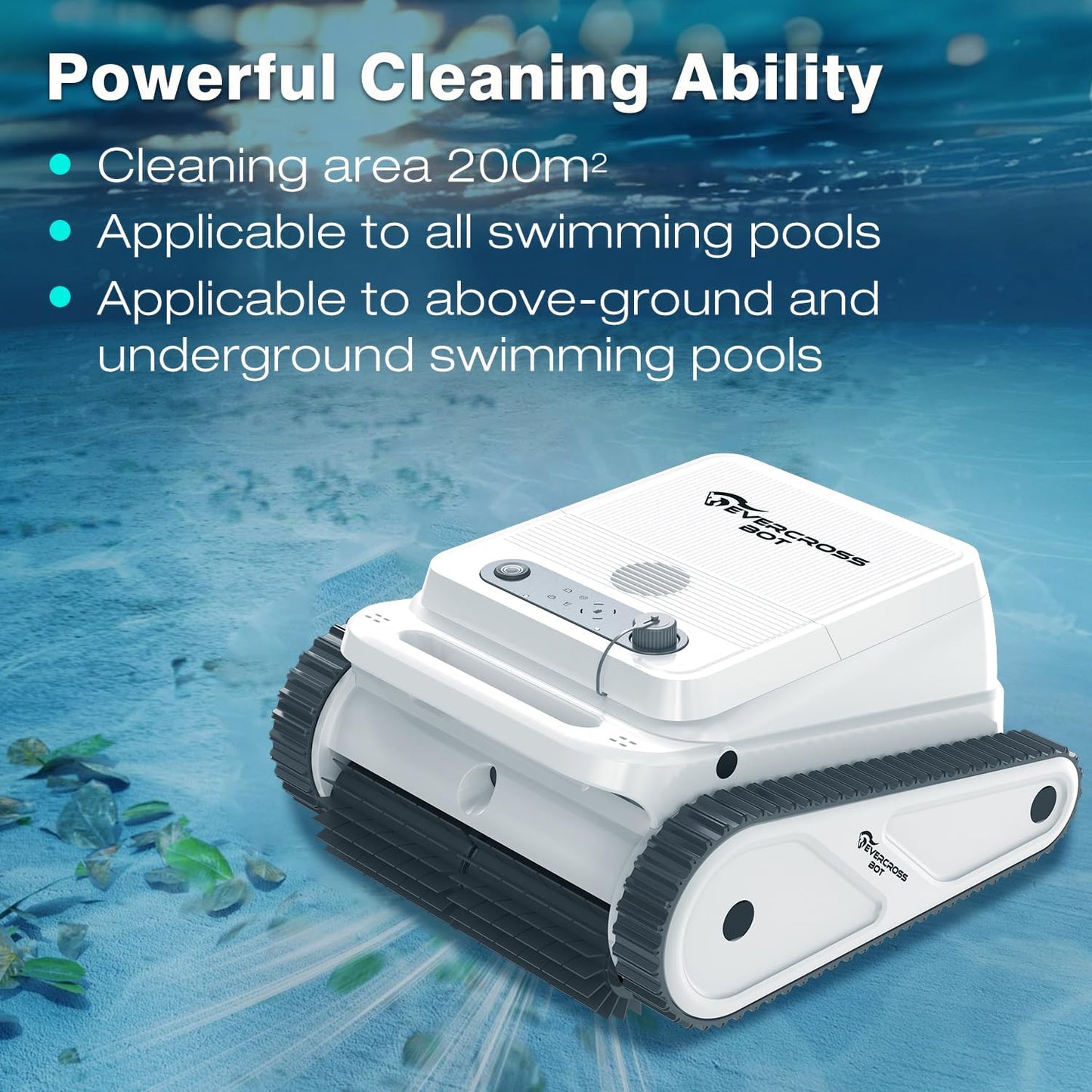 EVERCROSS BOT U8 Poolroboter Boden und Wand, Kabelloser Poolsauger Akku mit Wasserlinienreinigung, 120 Min Batterielaufzeit, Intelligenter Navigation, Selbsteinparkfunktion, 200㎡ (weiß-APP)
