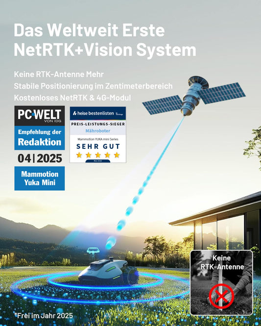 YUKA Mini 500 Mähroboter von MAMMOTION ohne Begrenzungskabel NetRTK Vision Auto-Kartierung empfohlen 500m² 50% Steigung inkl Trennscheibe Rasenroboter