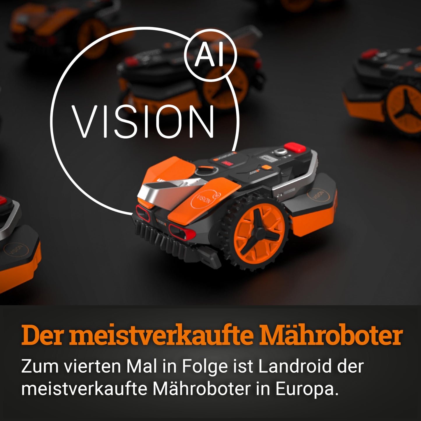 Landroid Vision M550 WR205E WORX Mähroboter kabellos bis 550m² KI Rasenroboter mit WLAN Bluetooth aktive Hindernisvermeidung Igelschutz Technologie