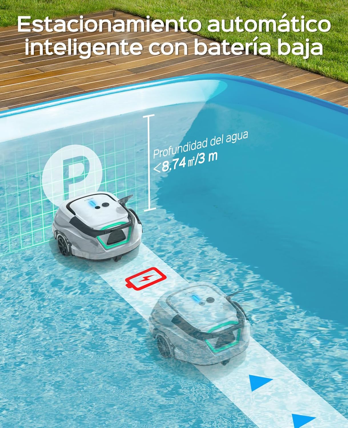 WYBOT (2025 Upgrade) A1 Poolroboter, Laufzeit bis zu 120 Minuten, Pool Roboter Kabellos mit Doppelfilter und Poolroboter Akku, Poolroboter für Aufstellpool bis zu 100㎡(Perlweiß Grün)